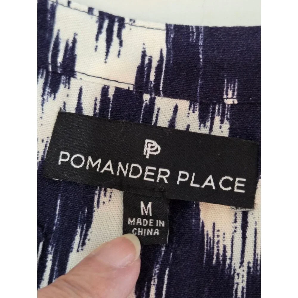 Pomander Place Navy Ikat Kenzo Mini Dress Medium Empire Waist Swing Boho Preppy - Picture 7 of 11